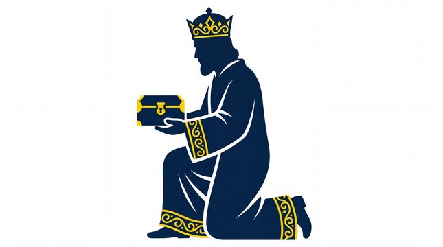 Orthodox christmas magi kneeling with treasure chest vektor