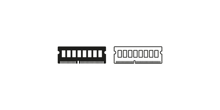 Computer ram memory stick icons in flat black and outline style for hardware upgrade projects.