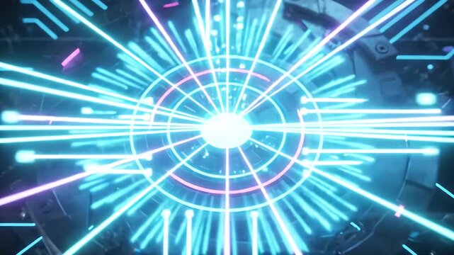 Futuristic mechanical core activating on electronic circuit board backdrop