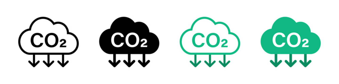 Carbon dioxide emission reduction icon. CO2 control and sustainable environment green symbol. Transparent vector