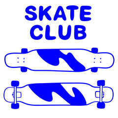 Skate club skateboard deck collection with abstract graphics blue doodle illustration © Irina 
