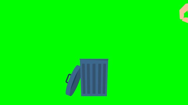 Сensorship. Hand throwing a blue speech bubble in a waste bin. Propagandist liters human brain with fake news. Fake, propaganda. Spreading misinformation in media. 2d flat animation. Alpha channel
