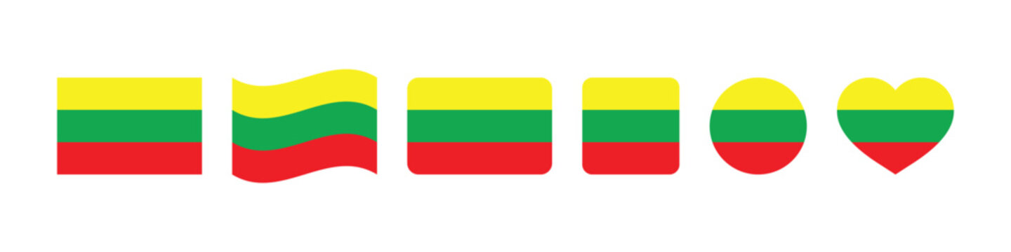 Set of lithuania flag icons in different shapes
