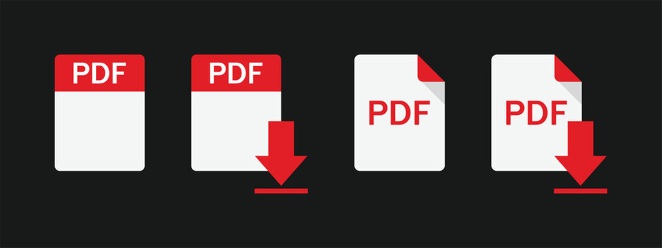Set of pdf file icons with and without download arrows