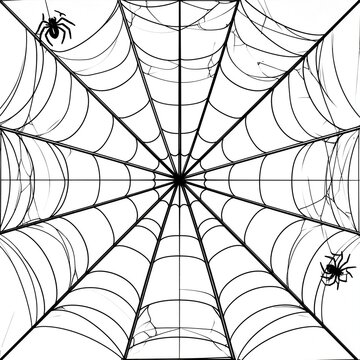 Spooky spider web with two spiders isolated on white background