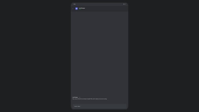 Motion graphics footage of a digital messaging app showing a manager requesting work late at night