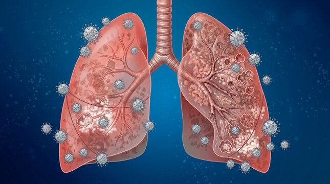 Diseased Lungs with Viral Infection and Inflammation Respiratory System Illness Illustration