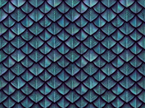 Abstract seamless background with dark blue iridescent fish scale pattern.