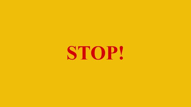 Bold red stop sign warning text on dark green background