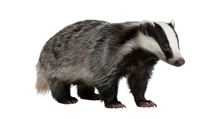 European badger with distinctive black and white striped face and grey fur © Gaspard
