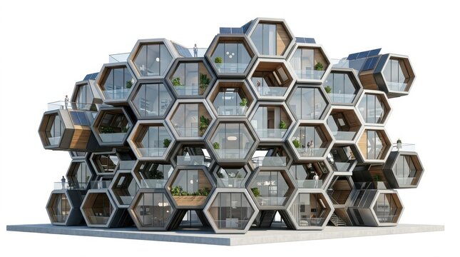 Hexagonal modular futuristic house isolated white background