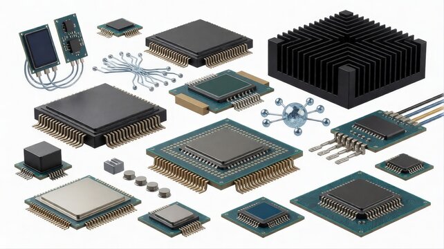 Collection of Computer Microchips and Electronic Components for Technology Development