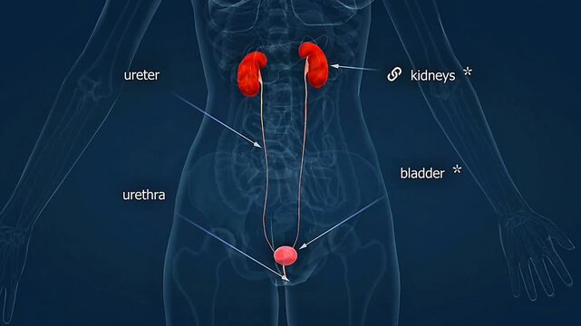 The human female urinary system filters blood, produces urine, and removes liquid waste from the body.