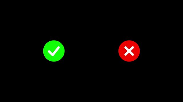 Green check mark and red cross icon on dark background