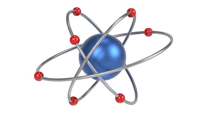 Atomic model illustration displaying electron orbits around a central nucleus.