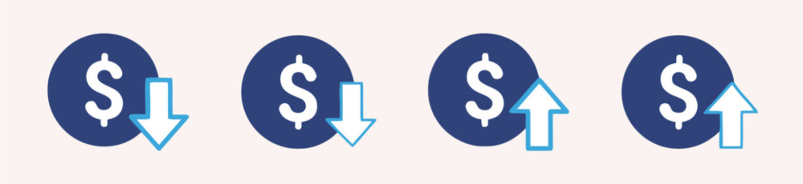 Price Up and Down Icon Set Vector, Cost Fluctuation and Pricing Strategy Symbols for Financial Trends, Business and Market Analysis.