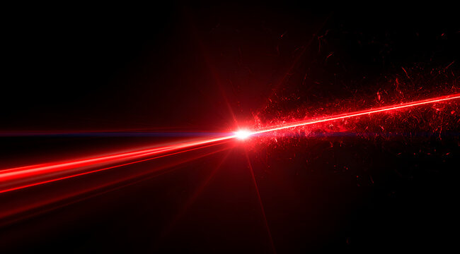 Abstract crimson streaks of dark laser light glow against a high-gloss, cinematic background