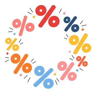 Colorful percent signs circular discount frame vector