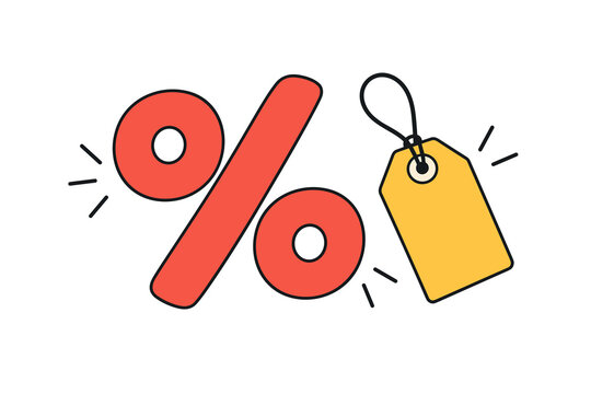 Percent discount symbol with yellow price tag vector