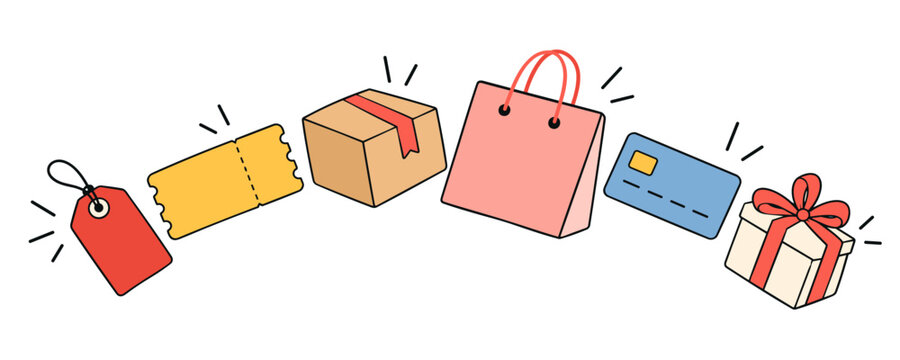 Shopping sale garland with tags parcel bag card and gift vector