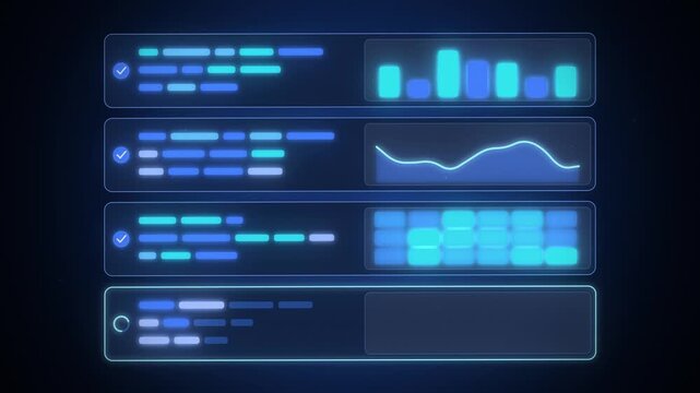 Data science notebook cells running with code bars on dark blue