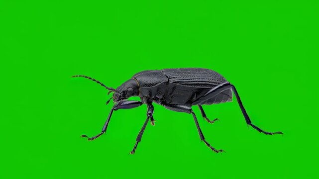pinacate beetle close up walking isolated on green screen background for vfx projects video