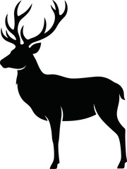 Obraz premium Black stag deer silhouette with large antlers isolated on white background