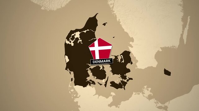 Denmark map motion graphics with national flag and country name