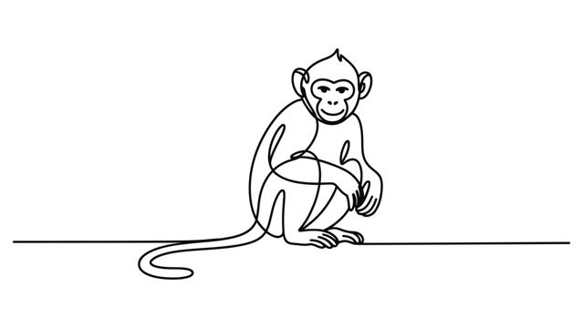 Continuous single line drawing of a cute monkey sitting Vector, illustration