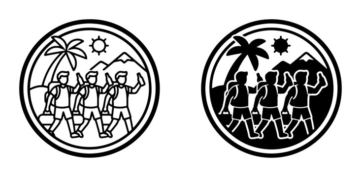 Tourists hiking icon glyph for travel app