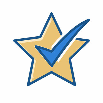 Yellow star icon with blue checkmark symbol representing success
