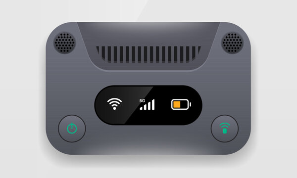 Portable 5G MiFi pocket router modem mockup with status display screen