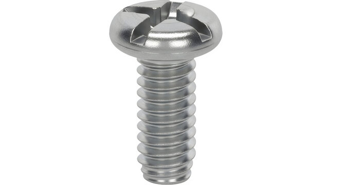 Metallic Phillips Pan Head Machine Screw Isolated on a Transparent Background for Industrial Construction and Mechanical Hardware Projects