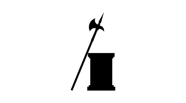 Medieval halberd leaning on executioner block silhouette
