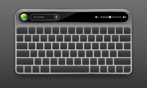 Smart computer keyboard UI mockup with embedded AI assistant bar and volume slider