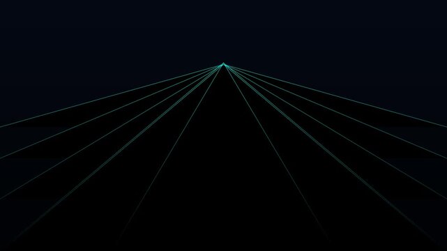Abstract neon light lines converging in dark space, futuristic digital tunnel perspective, minimalist cyberpunk animation 4k background motion