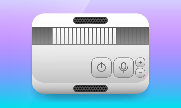 Smart two way voice communicator hardware device UI mockup with microphone and volume controls