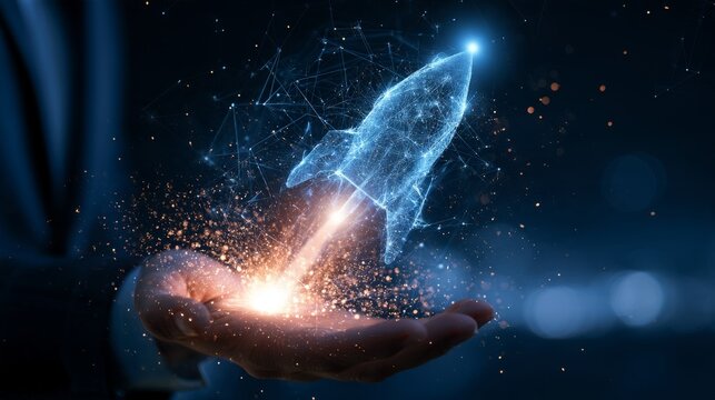 Business startup plan concept, Start plan and strategy step the growing, Businessman is launch a rocket flying to sky, digital marketing, network connection, start, digital, rocket,
