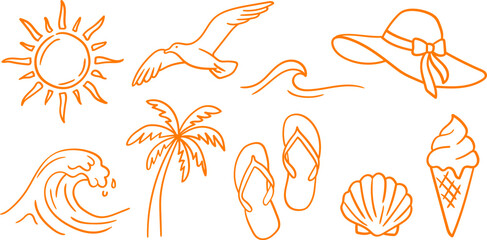Fototapeta premium Summer holiday icons set with sun palm and beach elements