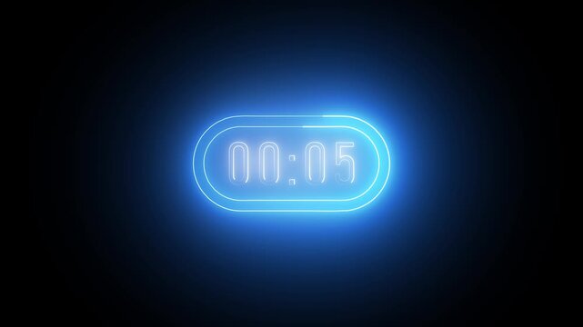 A neon 60-second countdown icon glows vividly with a bright circular progress ring shrinking steadily, digits updating each second, and a soft pulsating electric glow emphasizing the countdown.