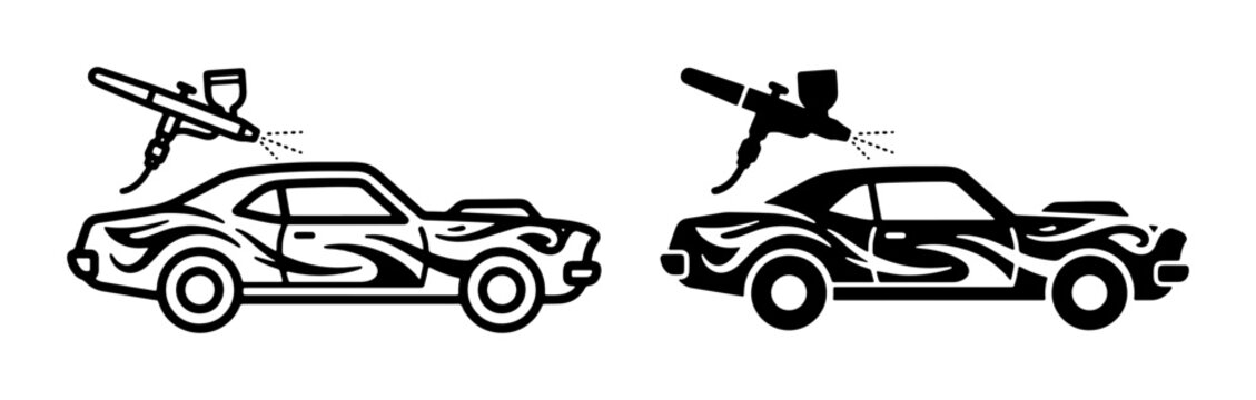 Car painting airbrush set with hot rod and custom vehicle, auto body art