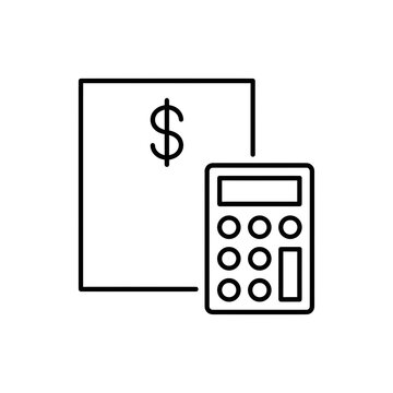 Dollar sign and calculator line art illustration for finance and accounting concepts