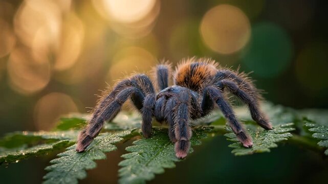 pink toed tarantula close up at morning light in french guiana video
