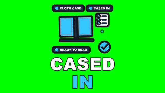 4K green screen CASED IN animated text - the block drops into its case, the endpapers take the paste and the boards close, kinetic typography bookbinding overlay, chroma key
