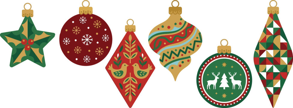 Vintage christmas ornaments collection with detailed designs silhouette