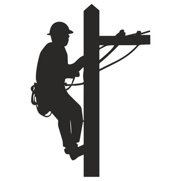 Electrician working on utility pole with safety gear