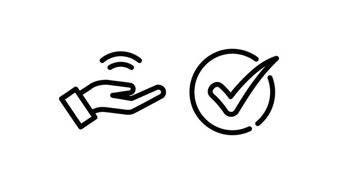 Abstract line icons representing soft consent and gentle affirmation with affirmation agreement approval acceptance validation minimalist positive confirmation interface permission