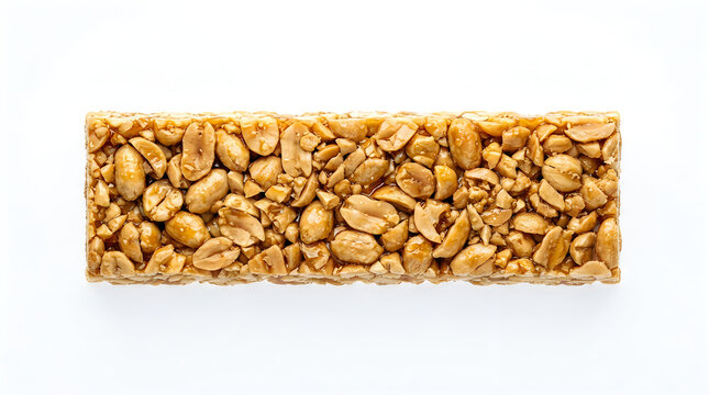 Crunchy peanut bar isolated on white background, wholesome nut energy snack, healthy protein brittle bar for active lifestyle nutrition