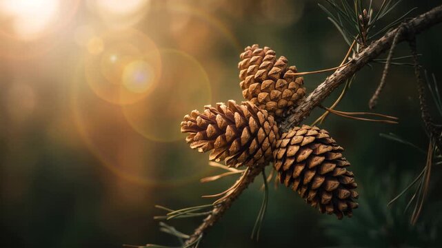 pine tree branch at morning light close up video