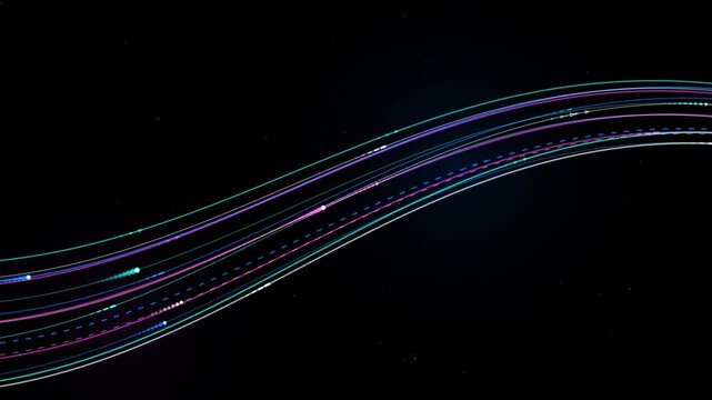 Minimal colorful parallel neon waves on black background